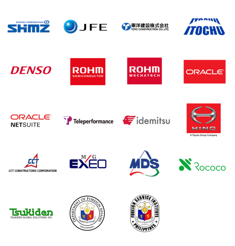 Logos of 19 companies that use our Japanese Language training services