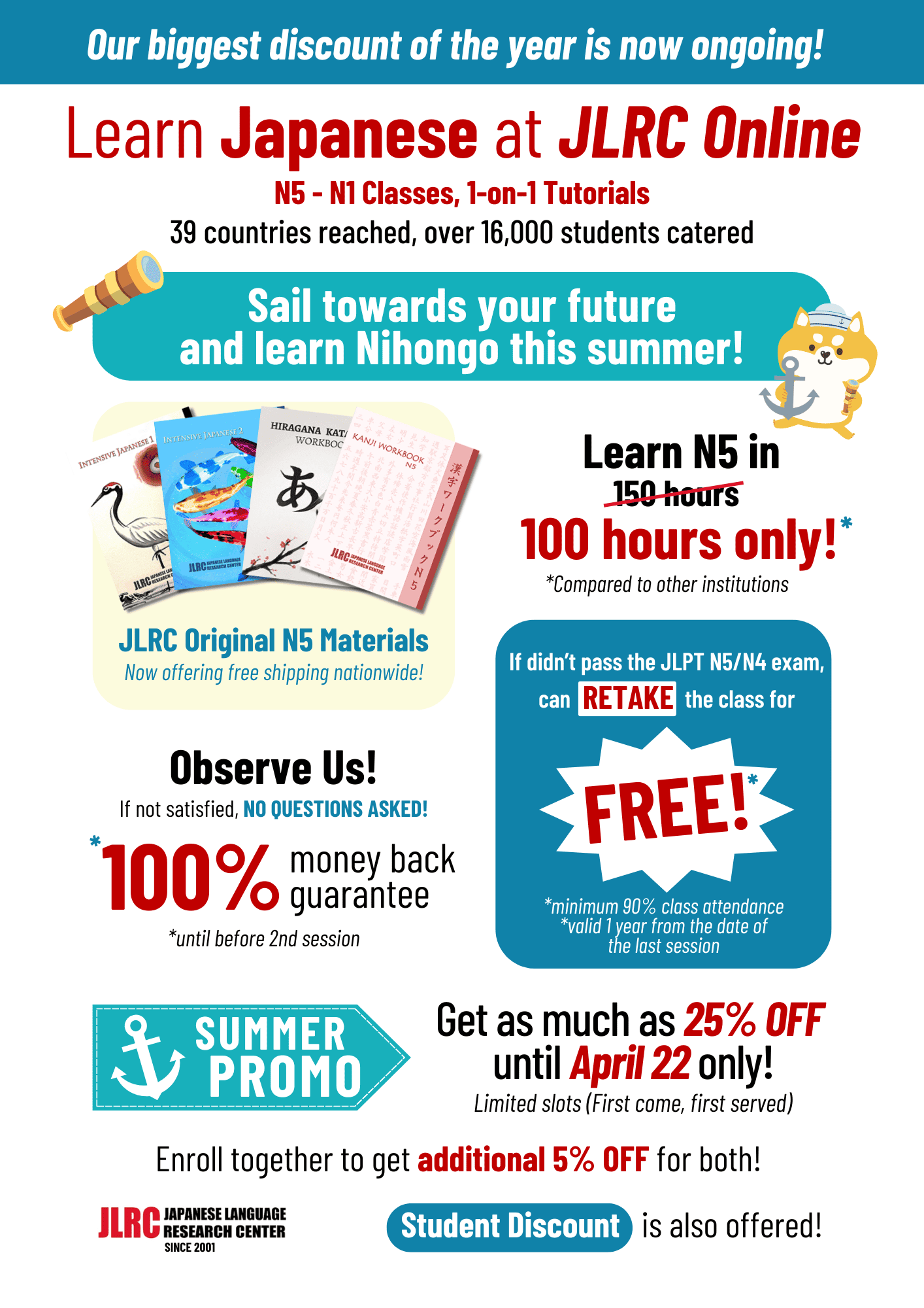 JLPT N5 to N1 Japanese language courses at JLRC