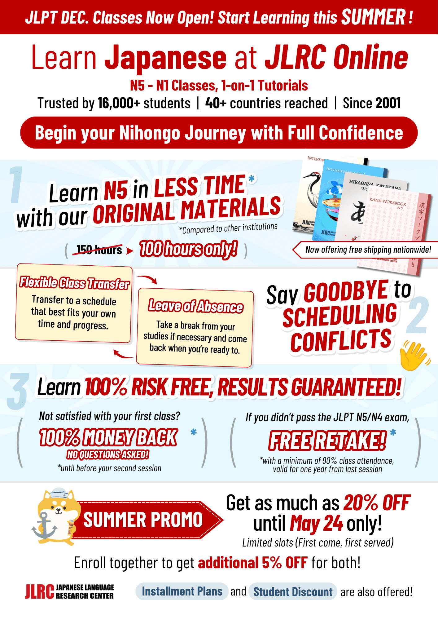 JLPT N5 to N1 Japanese language courses at JLRC