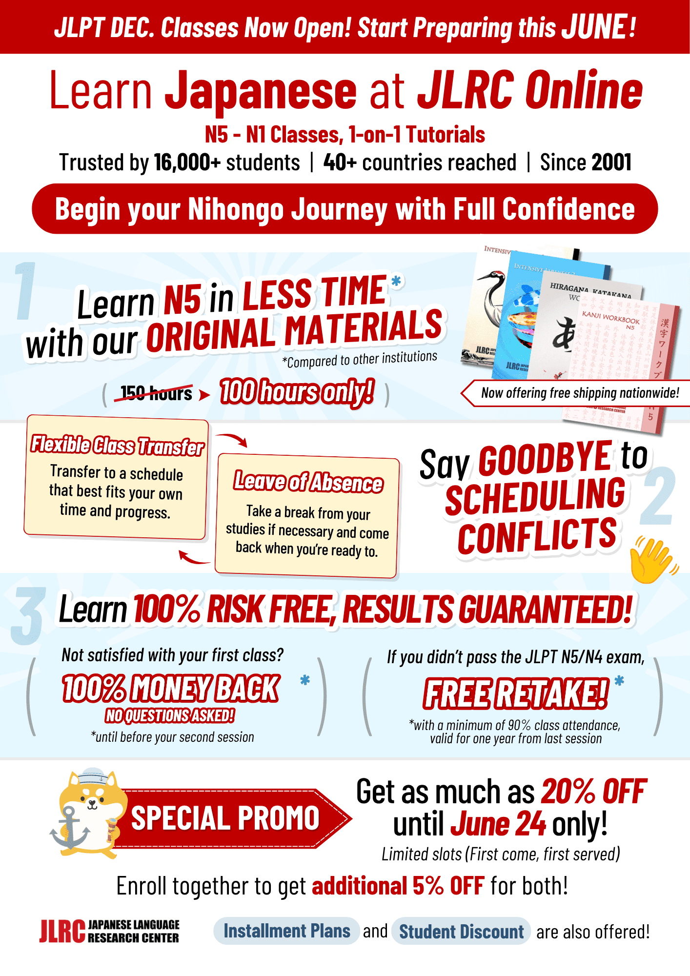 JLPT N5 to N1 Japanese language courses at JLRC