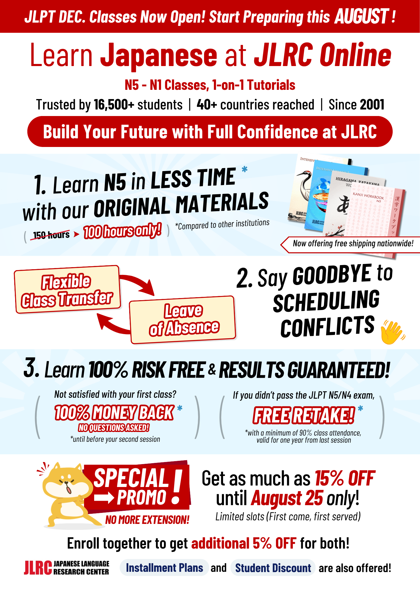 JLPT N5 to N1 Japanese language courses at JLRC