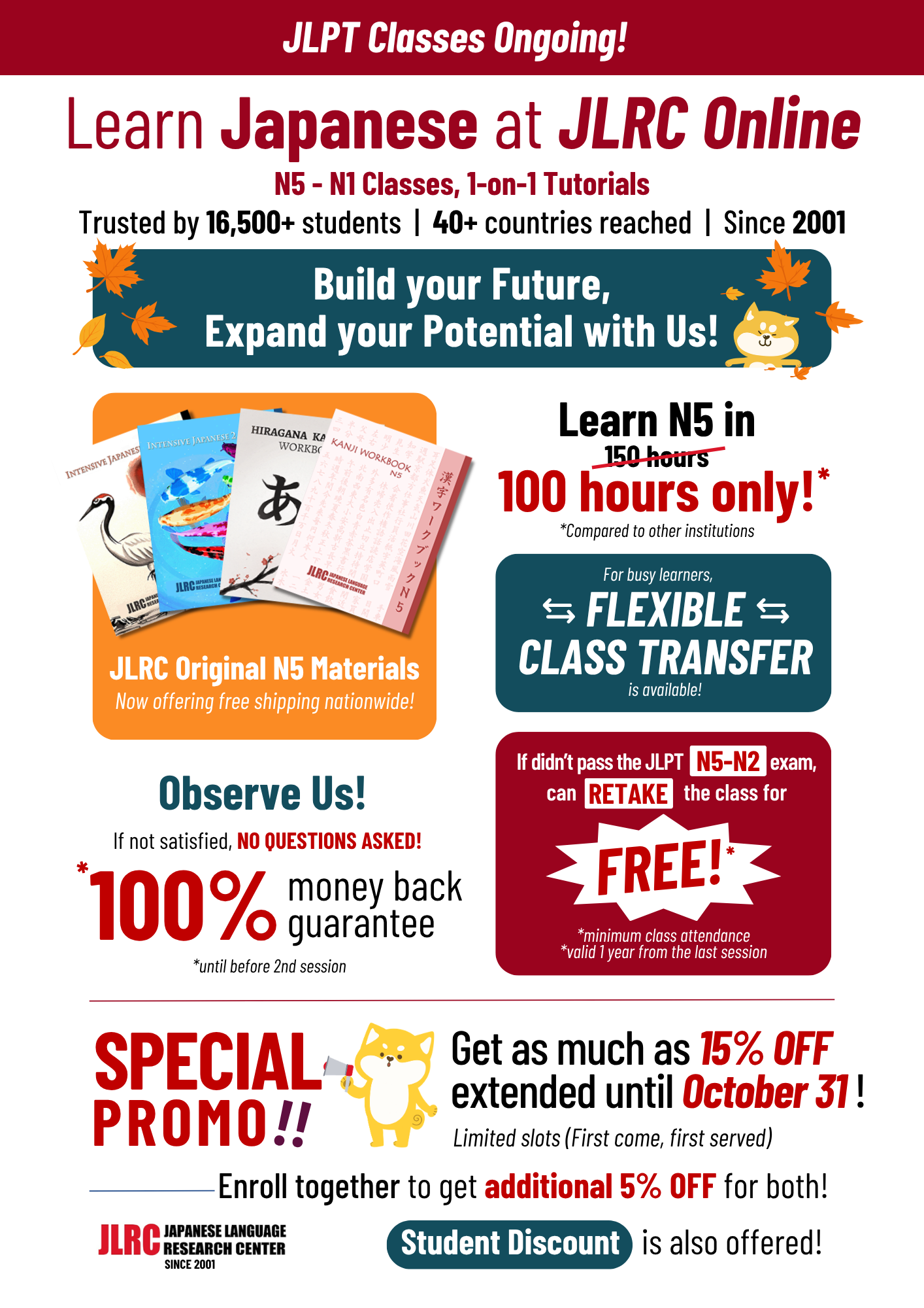 JLPT N5 to N1 Japanese language courses at JLRC